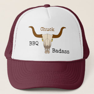 Gorra De Camionero Badass de barbacoa de cráneo de vaca flamantemente