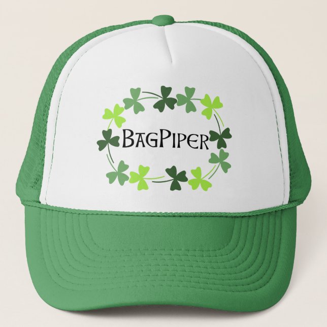 Gorra De Camionero Bagpiper Shamrock Oval (Anverso)