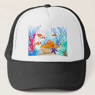 Gorra De Camionero Bajo el mar acuarela peces océano costero mar