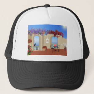 Gorra De Camionero Balcón En El Exterior Con Flores Y Tranquilidad A 