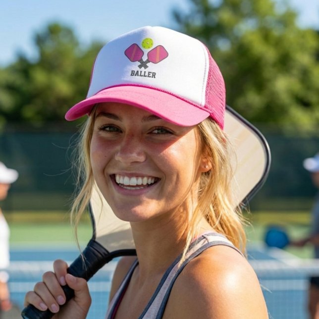 Gorra De Camionero Baller Athletic Crossed Pink Pickleball Paddles  (Baller Athletic Crossed Pink Pickleball Paddles Trucker Hat)