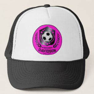 Gorra De Camionero Balón de Fútbol Negro Rosa con Texto de Nombre Per