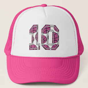 Gorra De Camionero Baloncesto número 10 rosado y blanco