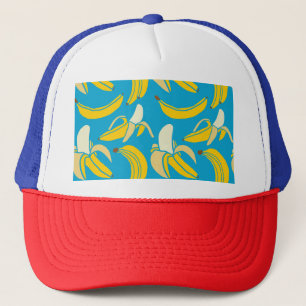 Gorra De Camionero Bananas amarillas, patrón de fondo azul