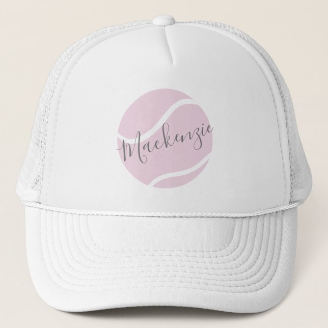 Gorra De Camionero Banda de tenis Monograma Nombre Blanco rosado (Anverso)