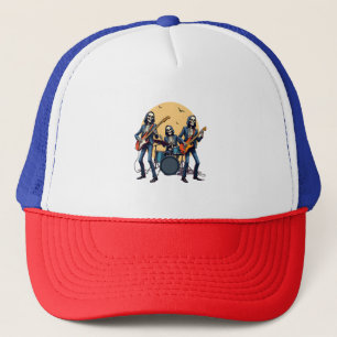 Gorra De Camionero Banda Skeleton Rock - Graciosa Camisa Halloween
