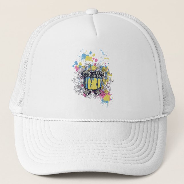 Gorra De Camionero banda, tambor, bajo, músico, jazz, batería diverti (Anverso)
