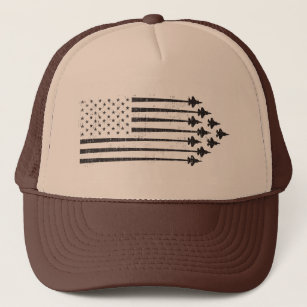 Gorra De Camionero Bandera americana de las estelas de vapor del