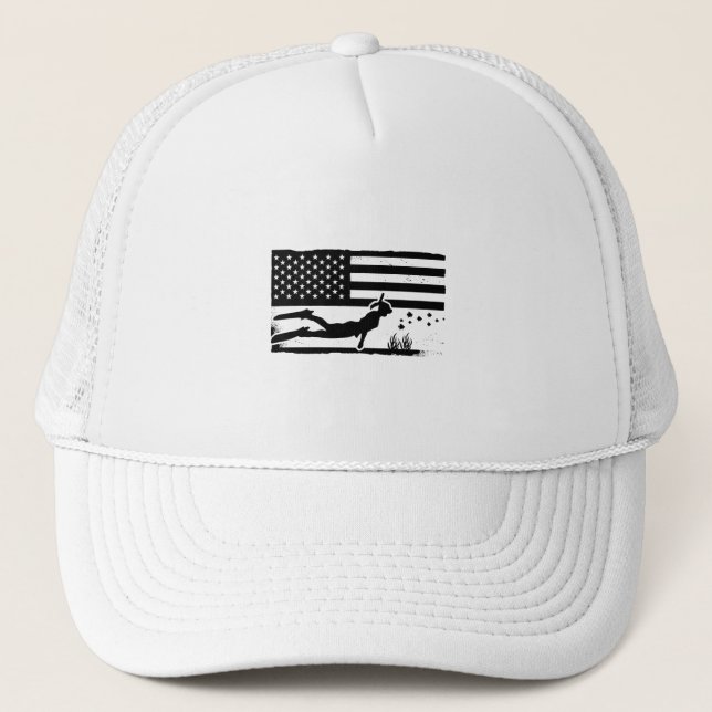 Gorra De Camionero Bandera americana libre buceando libre apnea (Anverso)
