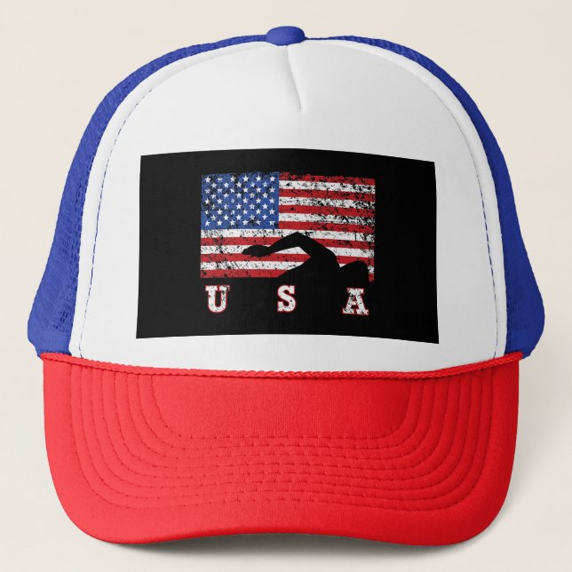 Gorra De Camionero Bandera Americana Natación USA Regalo Equipo Swift (Anverso)