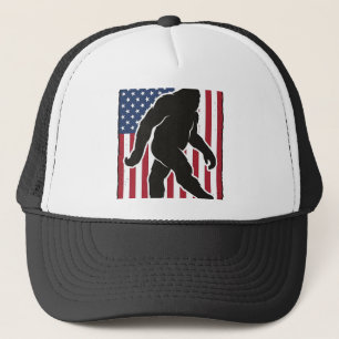 Gorra De Camionero Bandera Americana Vintage Silueta de Bigfoot Vecto