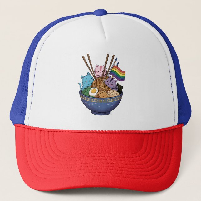 Gorra De Camionero Bandera arcoiris gatos Ramen Anime Orgullo gay Mes (Anverso)