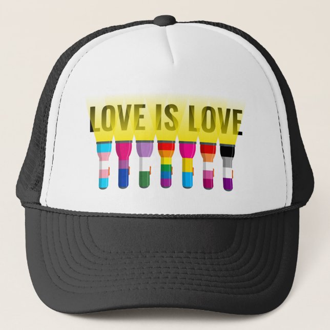 Gorra De Camionero Bandera Arcoiris Luces De Orgullo Brillan Una Luz: (Anverso)