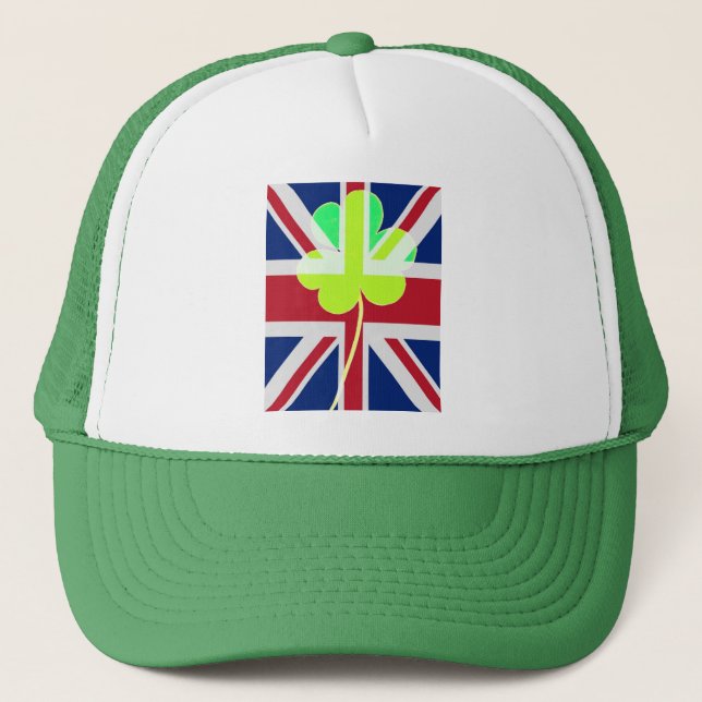 Gorra De Camionero Bandera británica irlandesa Shamrock Clover St. Pa (Anverso)