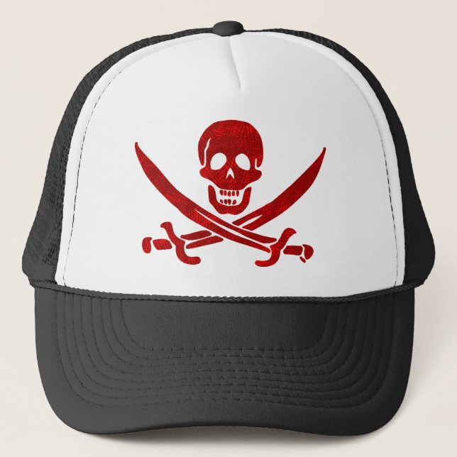 Gorra De Camionero Bandera de calaveras y espadas piratas (Anverso)