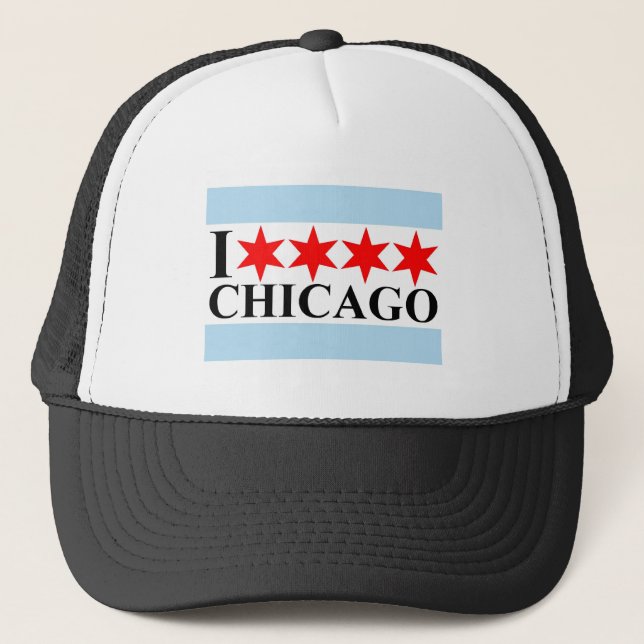 Gorra De Camionero Bandera de Chicago - Amo Chicago (Anverso)