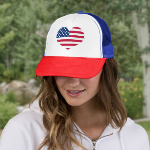 Gorra De Camionero Bandera de EE.UU. de Corazón Cuto Patriótico Blanc