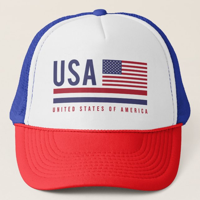 Gorra De Camionero Bandera de Estados Unidos y diseño Alpha-3 de códi (Anverso)