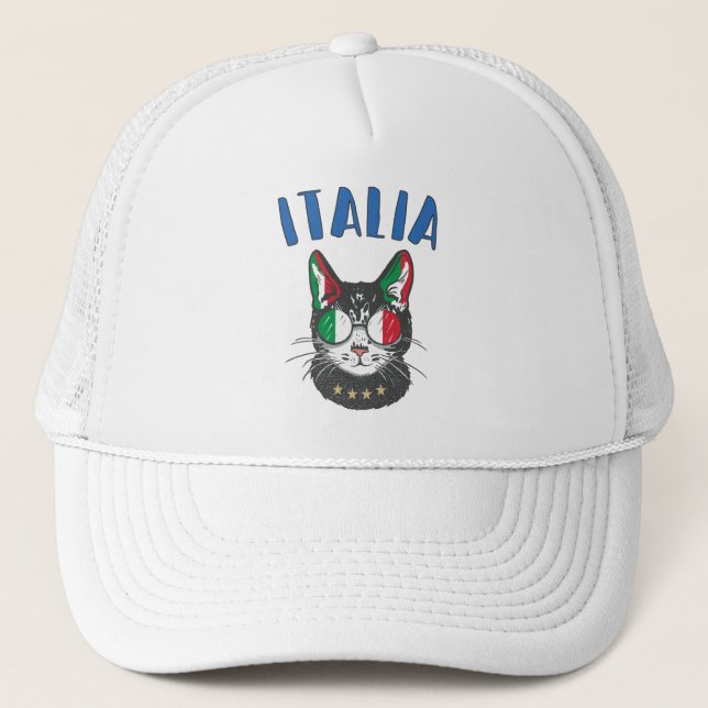 Gorra De Camionero Bandera de hincha italiana de mascota de gato de f (Anverso)