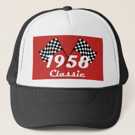 Gorra De Camionero Bandera de la carrera retro 1958 de color blanco n