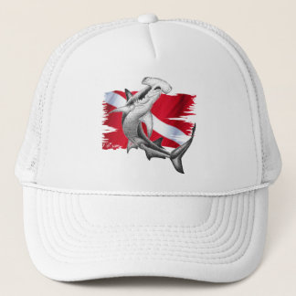 Gorra De Camionero Bandera de la zambullida con el tiburón-buceador