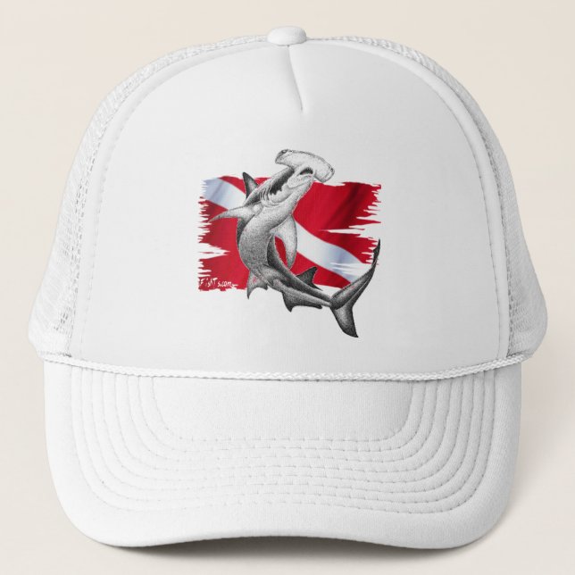 Gorra De Camionero Bandera de la zambullida con el tiburón-buceador (Anverso)