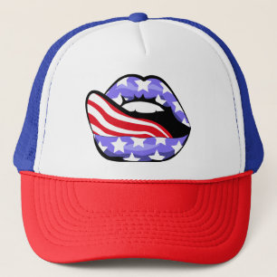 Gorra De Camionero Bandera de los E.E.U.U. en labios sensuales con la