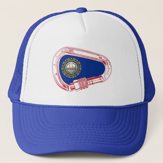 Gorra De Camionero Bandera de Nuevo Hampshire Escalando Carabiner (Anverso)