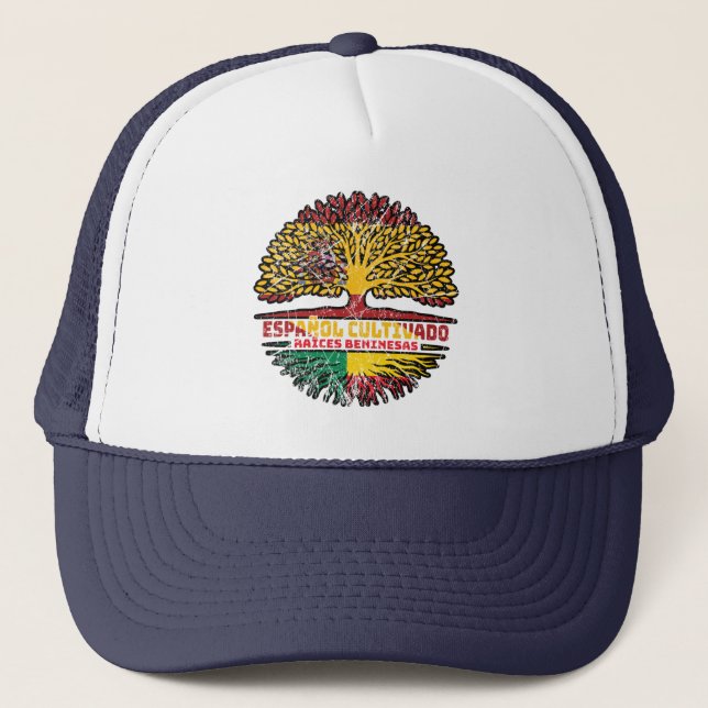 Gorra De Camionero Bandera de raíces de árbol Beninés español (Anverso)