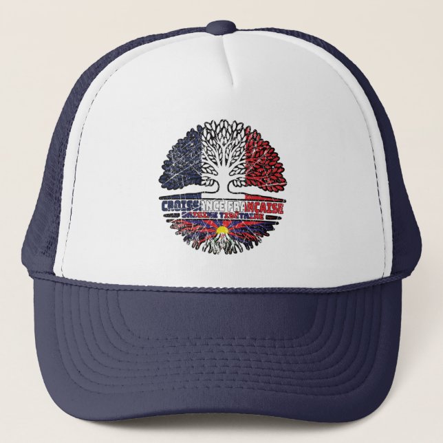 Gorra De Camionero Bandera de raíces de árbol tibetano francés (Anverso)