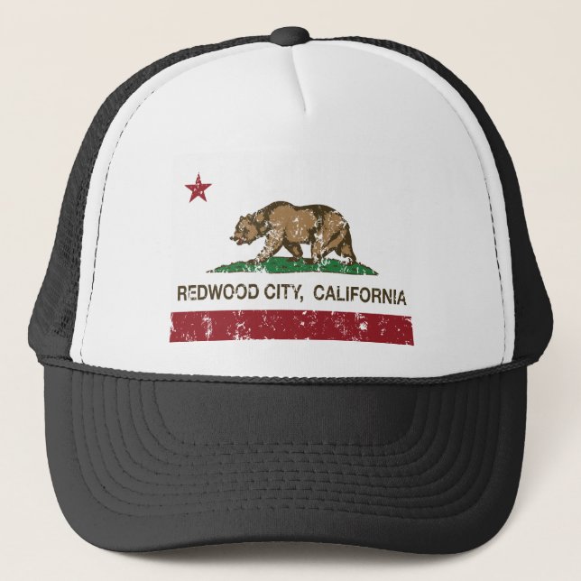 Gorra De Camionero bandera de Redwood City California (Anverso)