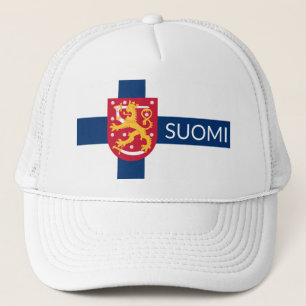 Gorra De Camionero Bandera de Suomi con escudo de armas superpuesto