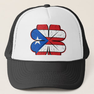 Gorra De Camionero Bandera de trébol de Puerto Rico Grabado vintage V