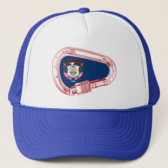 Gorra De Camionero Bandera de Utah Escalando Carabiner (Anverso)