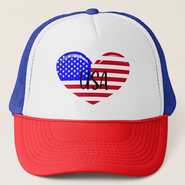 Gorra De Camionero Bandera del Corazón de Estados Unidos (Anverso)