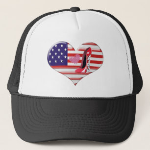 Gorra De Camionero Bandera del corazón de los E.E.U.U. y zapato rojo