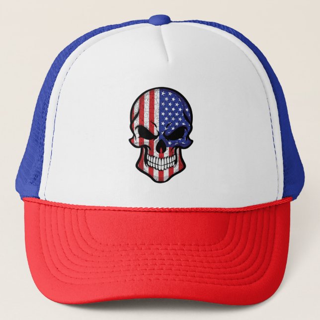 Gorra De Camionero Bandera del cráneo sonriente de Estados Unidos (Anverso)