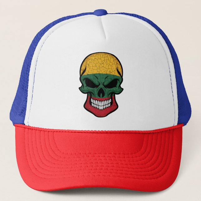 Gorra De Camionero Bandera del cráneo sonriente de Lituania (Anverso)