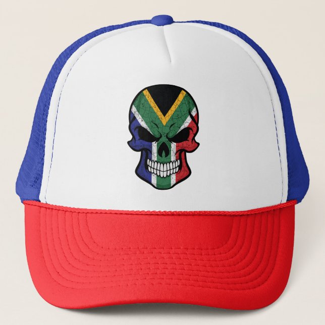 Gorra De Camionero Bandera del cráneo sonriente de Sudáfrica (Anverso)