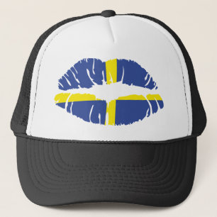 Gorra De Camionero bandera del lápiz labial del beso de Suecia