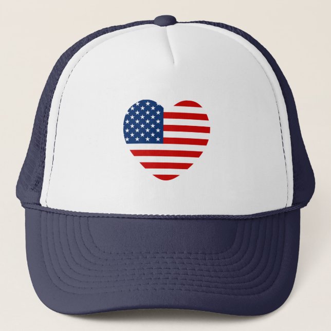 Gorra De Camionero Bandera en forma de corazón de los E.E.U.U. LOS (Anverso)