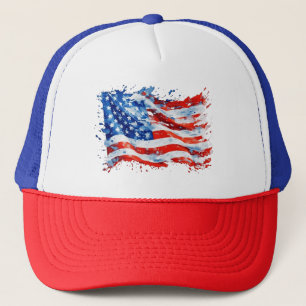 Gorra De Camionero Bandera estadounidense acuarela 4 de julio