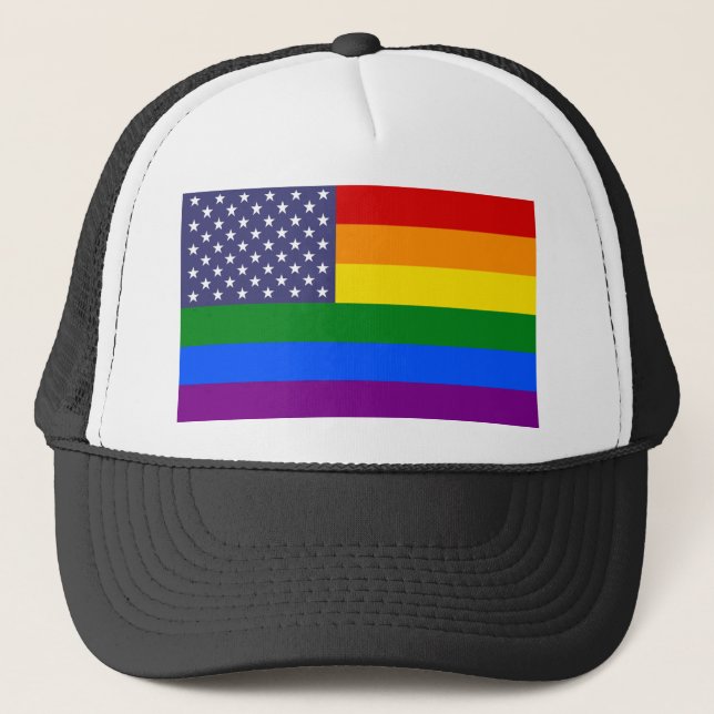 Gorra De Camionero Bandera estadounidense arcoiris (Anverso)