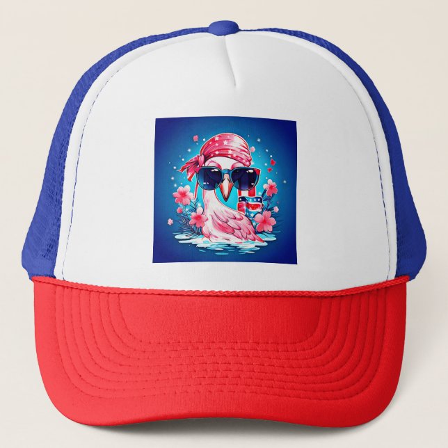 Gorra De Camionero Bandera estadounidense con Personalizado Flamingo- (Anverso)