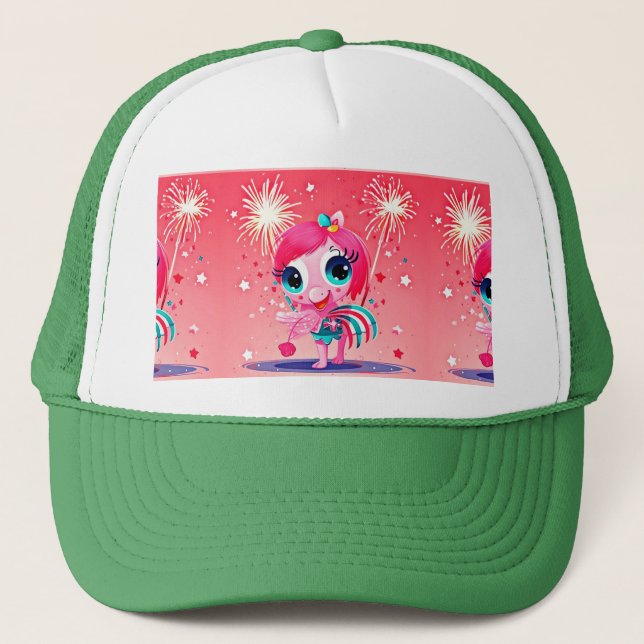 Gorra De Camionero Bandera estadounidense con Personalizado Flamingo- (Anverso)