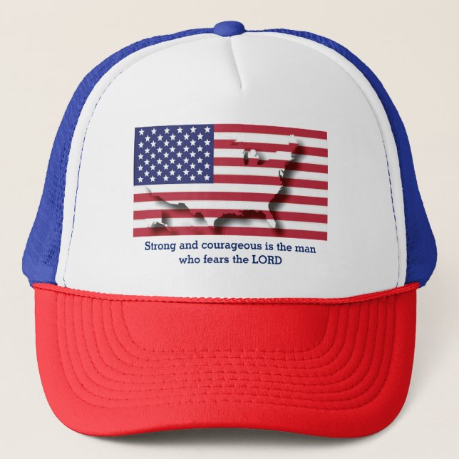 Gorra De Camionero Bandera estadounidense de EE.UU. Escritura cristia (Anverso)