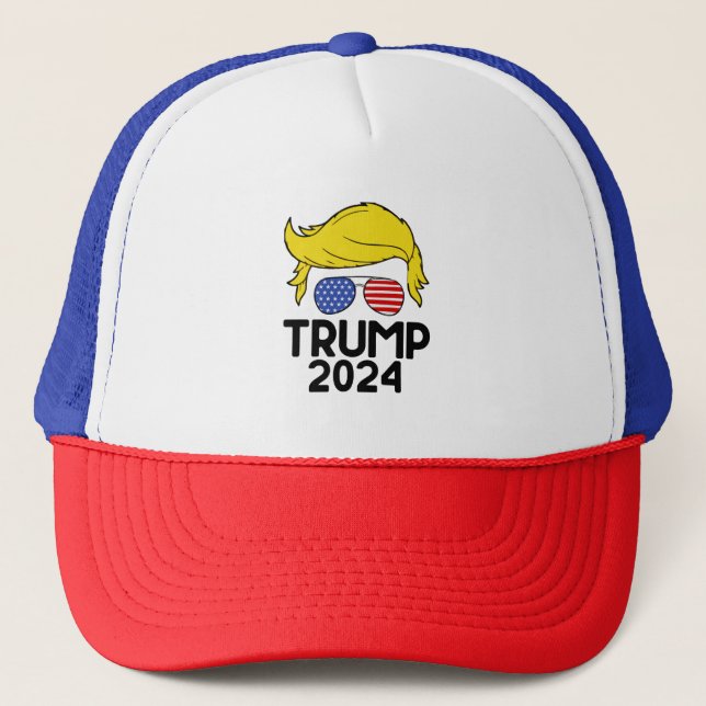 Gorra De Camionero Bandera estadounidense de Trump 2024 (Anverso)