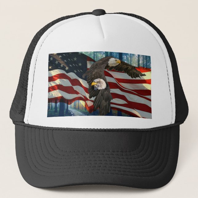 Gorra De Camionero Bandera estadounidense del águila calva estadounid (Anverso)