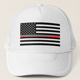 Gorra De Camionero Bandera estadounidense del bombero de la línea roj