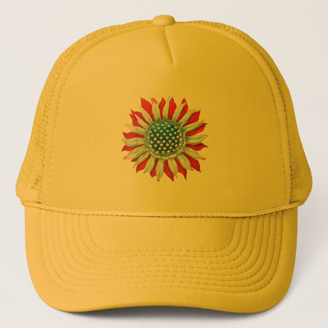 Gorra De Camionero Bandera estadounidense del girasol 4 de julio Muje (Anverso)